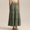 Women's Cotton Skirt High Waist Elastic Lace-up Large Swing Skirt Loose Stitching Long Skirt