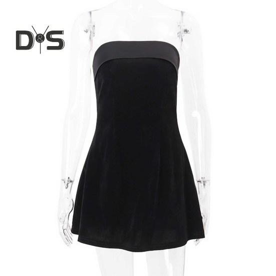 Damen Abendkleid Schulterfrei Bandeau Rückenfrei Ärmellos Schlanke Taille A-Linie Minikleid Abschlussball Party Bankett Kurzes Kleid