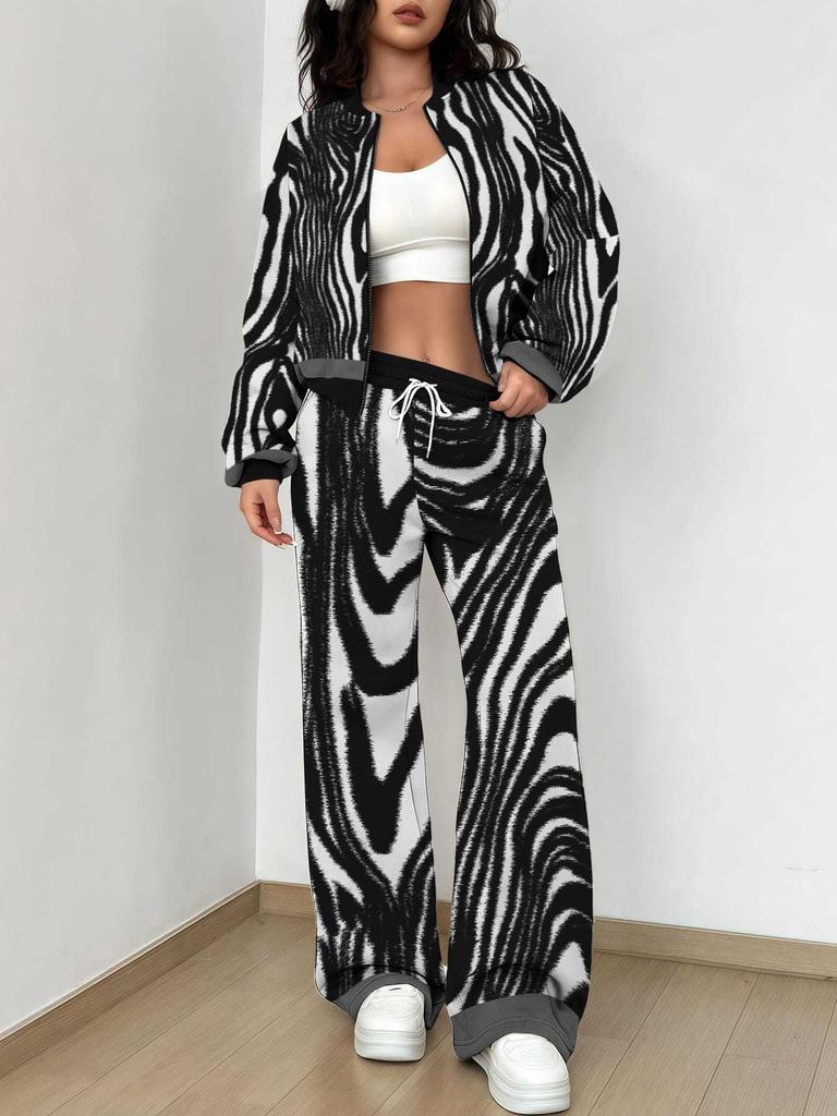 Striped Autumn And Winter New European And American Women'S Clothing Smudge Printing Suit Women