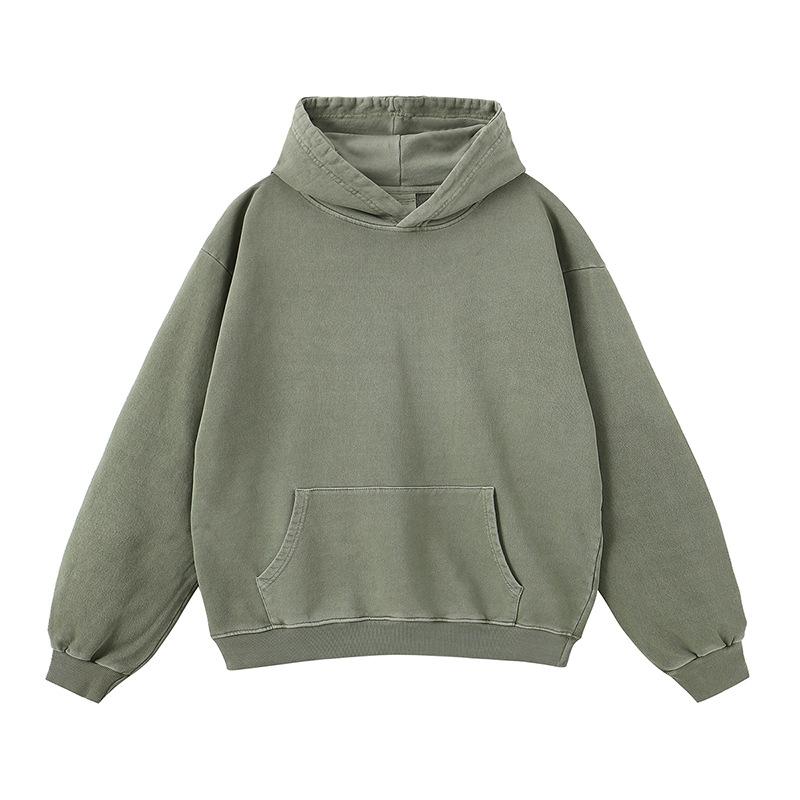 Fog Spring And Autumn American Solid Color Casual Loose Washed Boxy Hoodie Hoodie Men And Women