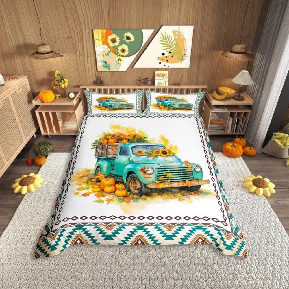Homewish Vintage Orange Pumpkin Duvet Cover Set for Kids,Kawaii Girl Gnome Bedding Set,Rustic Farmhouse Bed Set