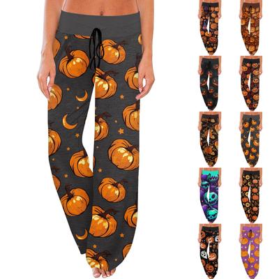 Women's Comfortable Sleeper Pants Halloween Printed Drawstring Wide Leg Pants Casual Pants