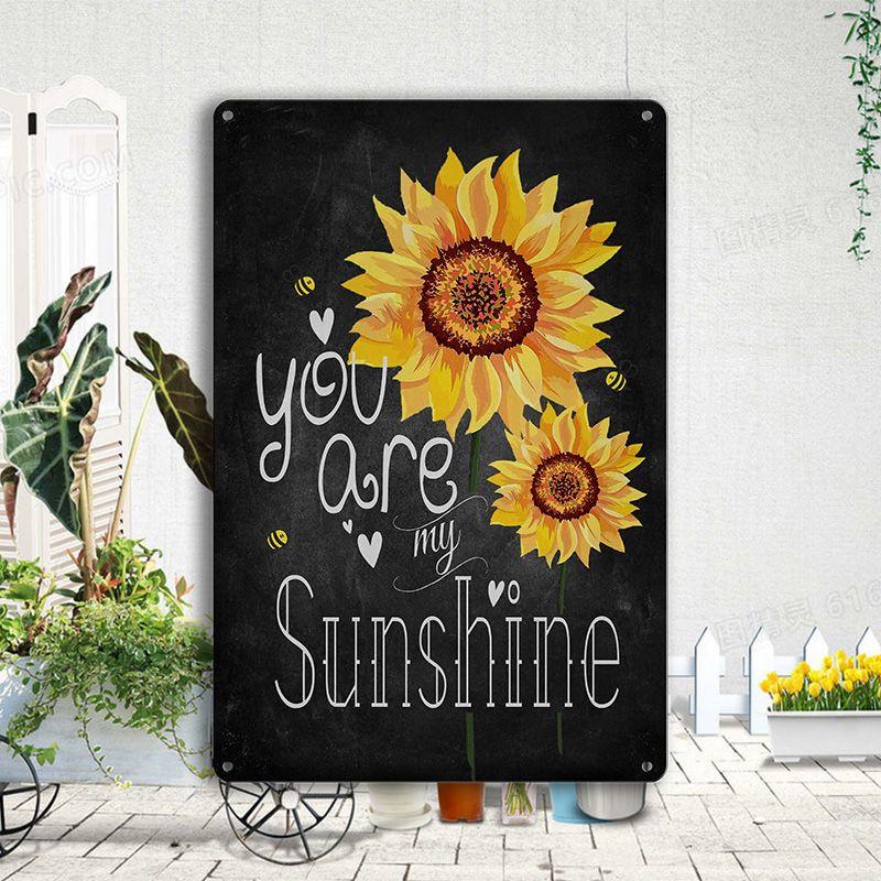 Bedroom Dormitory Wall Decoration Wrought Iron Hanging Painting Retro Sunflower Inspirational English Quotes Decorative Hanging Signboard