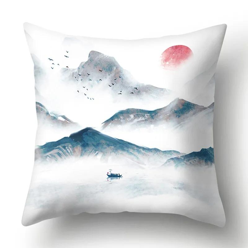 Ink Landscape Painting Pillowcase Bedroom Room Home Decoration Office Seat Living Room Sofa Cushion Cover 45x45cm