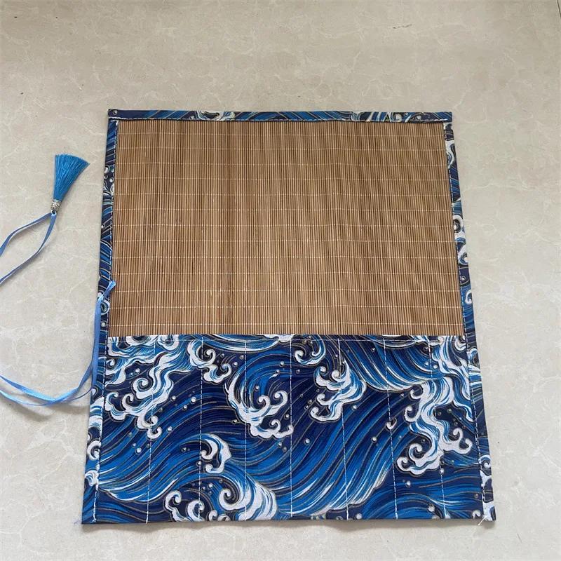 Chinese Retro Painting Brushes Holder Storage Bamboo Rolling Bag Calligraphy Pens Case Curtain Pack for Art Supplies