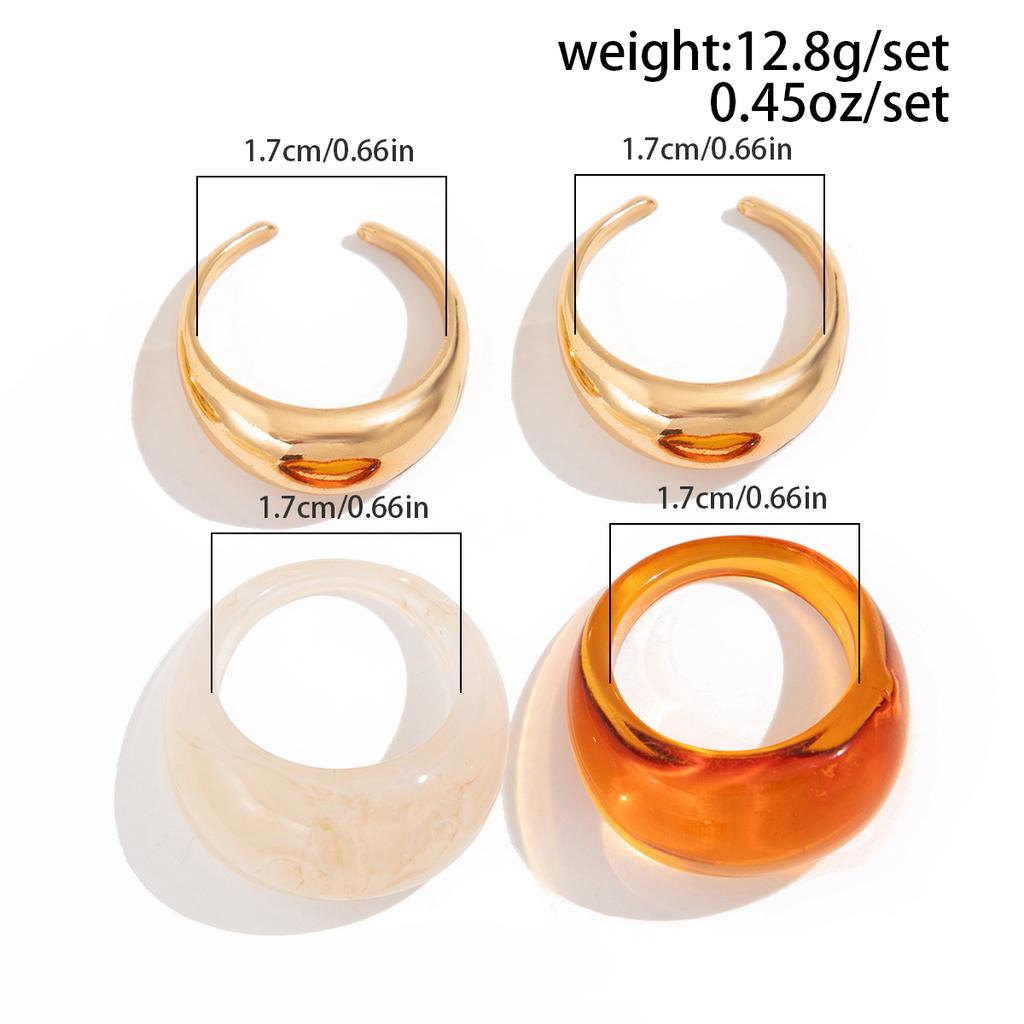 Ingemark 4Pcs/Set Minimalism Retro Geometry Resin Rings Women Trendy Creative Metal Open Knuckle Ring 2026 New Couple Jewelry