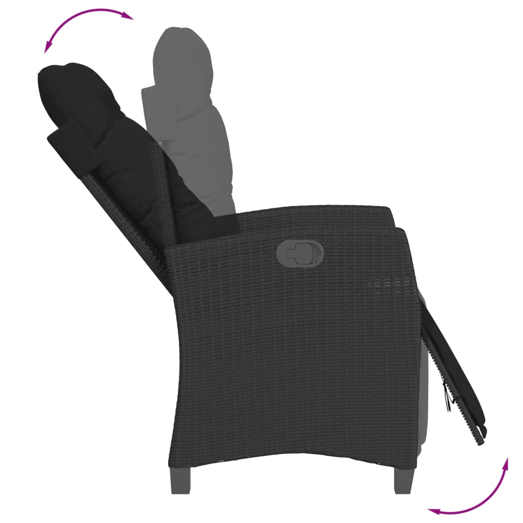 Vidaxl 3-Cz. Garden Furniture Set With Cushions, Black, PE Rattan