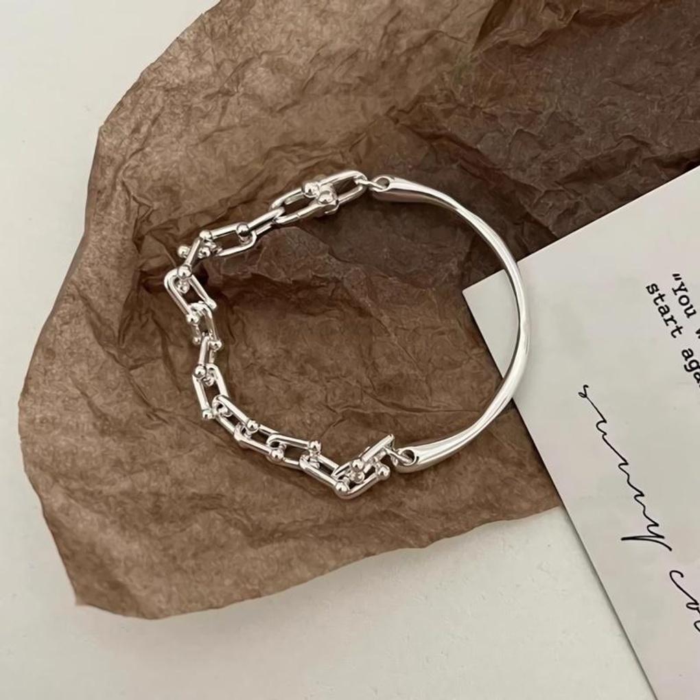 Women's Silver Horseshoe Buckle Chain Bold Simple Bracelet