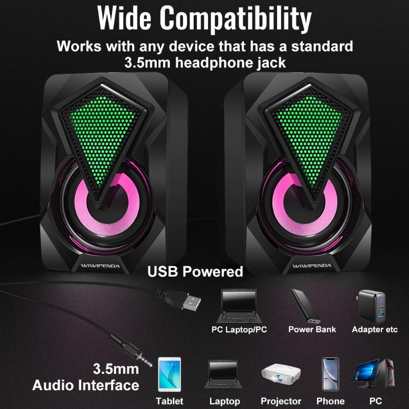 Mini Desktop RGB PC Speaker USB Powered Colorful Lighting Compact Audio for Gaming Office Laptop Use