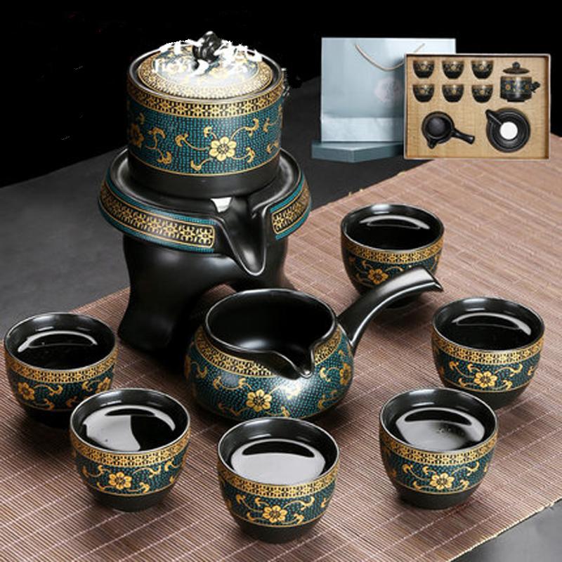Semi-automatic Kung Fu Tea Set, Ceramic Stone Grinding, Teacup Tray, Porcelain Service, Gaiwan Tea Cups, Mug of Tea Ceremony