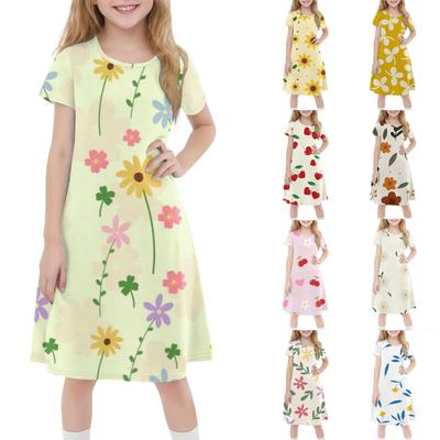 Children's Summer Short-sleeved Casual Fashion Round Neck Dress