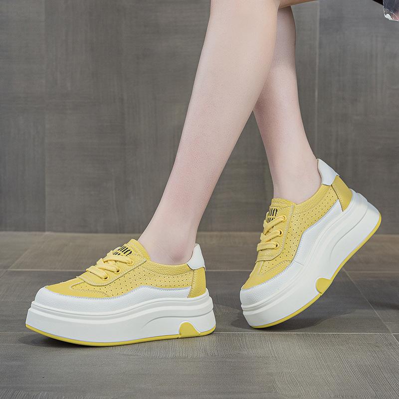 2025 New Popular Genuine Leather Women's Shoes Spring and Summer Versatile Thick Soled Small Board Shoes