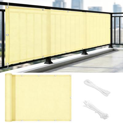 Balcony Privacy Screen, Outdoor Sunshade Fabric, Garden Fence Cover, Apartment Railing Protector with Rope Tie-Downs - Beige
