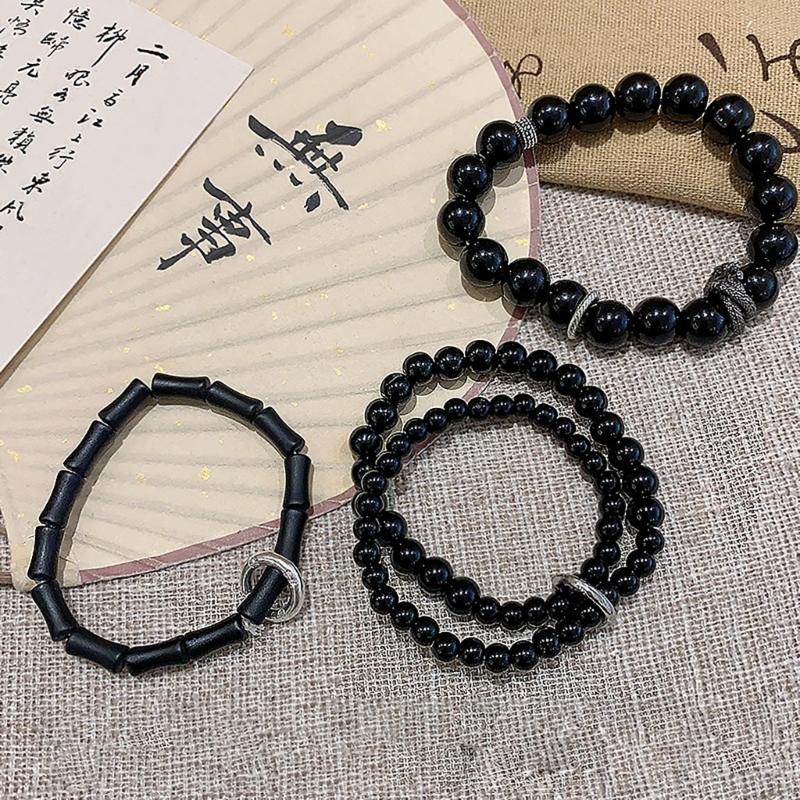 Elegant Beaded Black Bracelet Stone Chain Bracelet Elegant Beaded Bracelets for Women with National Style Ancient Charm
