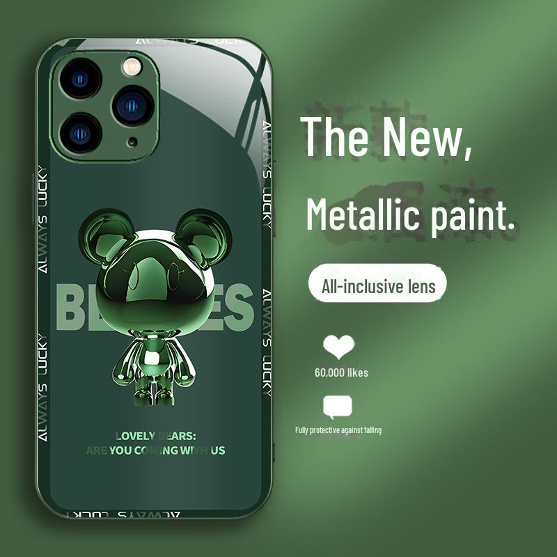 

Металлический чехол с изображением медведя из мультфильма Liquid Shell для Apple 13/13 Mini/14 Pro Max/11 Pro/X Premium Glass 7/8