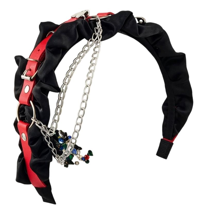 A52E Contemporary Headband With Metallic Chain Embellishment Hair Accessory