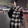 Plush Plaid Wool Scarf Tassel Long Shawl Elegant Winter Cashmere Scarves  Girl
