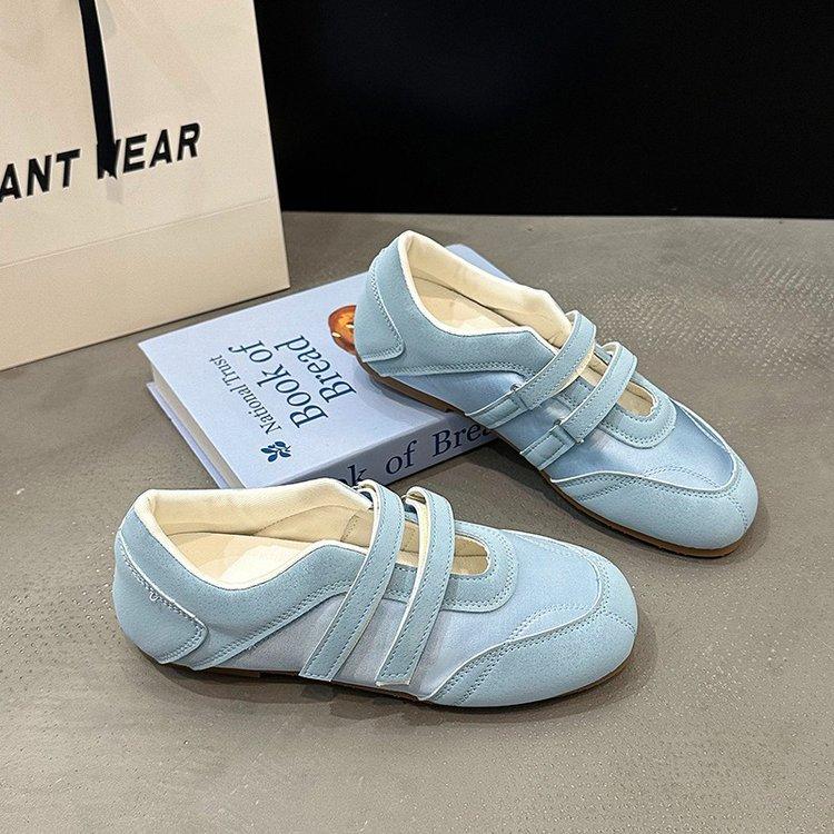 2025 spring and summer new leather flat ballet shoes Velcro double word belt Mary Jane shoes versatile single shoes