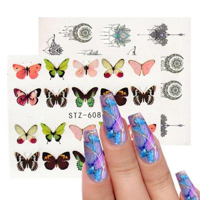 Flower Butterfly Nail Art Water Transfer Stickers, Nail Decals for Nail Decoration Manicure