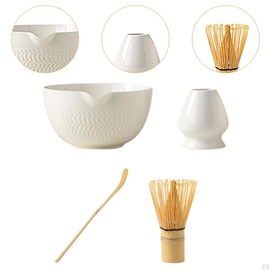 Matcha Preparation Kit Featuring Bowl, Spoon, and Bamboo Whisk Accessories