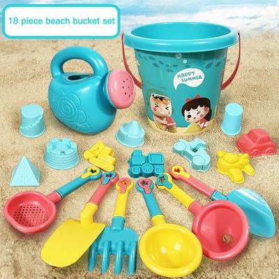 18 PCS Conjunto de brinquedos de praia de verão para crianças, escavação de areia, balde de plástico, garrafa de água, pás, crianças, praia, jogo de água, brinquedos, ferramentas