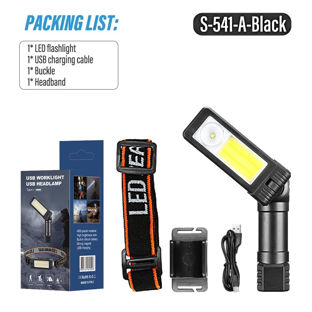 Rechargeable Camping LED Flashlight Work Light with Headband and Hook Headlamp Waterproof 6 Lighting Modes Suitable Night Work