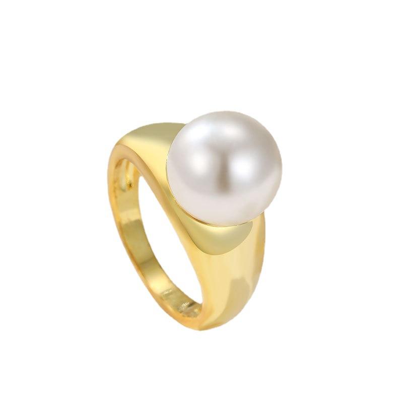 Geometric Round Pearl Simple Fashion Ring Ins Female Ring Light Luxury Women's Ring