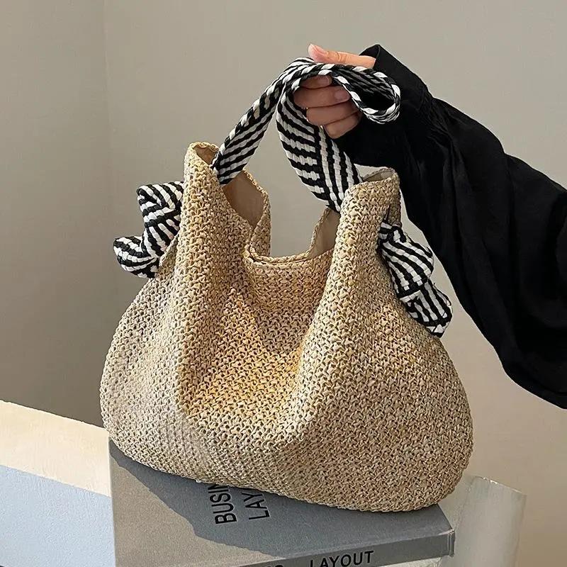 Slack Straw Bag Women's Large-capacity New Summer Leisure Shoulder Bucket Bag Woven Seaside Beach Bag