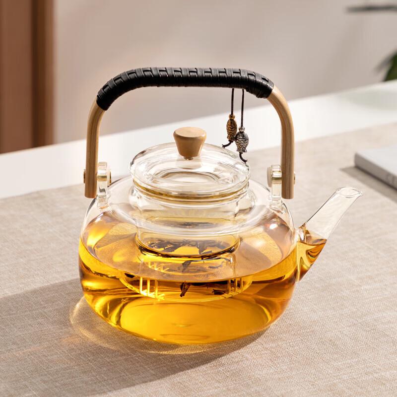 Glass Teapot Set with Wooden Handle and Black Stove