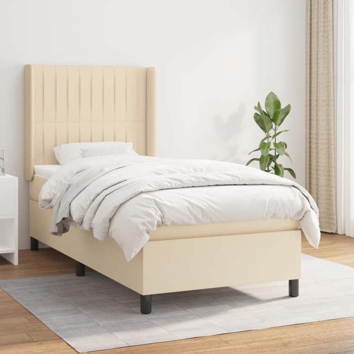 3131558 vidaXL Lit à sommier tapissier et matelas Crème 90x190 cm Tissu