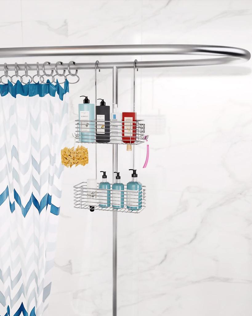 YQh Double Bathroom Bathroom Stainless Steel Shower Shampoo Rack Suspension Storage Storage Handrail Hanging Wall Easy to Install Rack, Basket, 18-8
