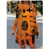 Women's New Halloween Party Dress 3D Horror Halloween Pumpkin Bat Witch Printed Dress Long Sleeve O-Neck Casual Loose Dress