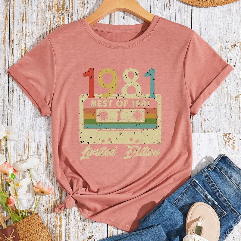 Women's 1981 Cassette Printed Loose Round Neck Short Sleeved T-shirt for Women Shirt