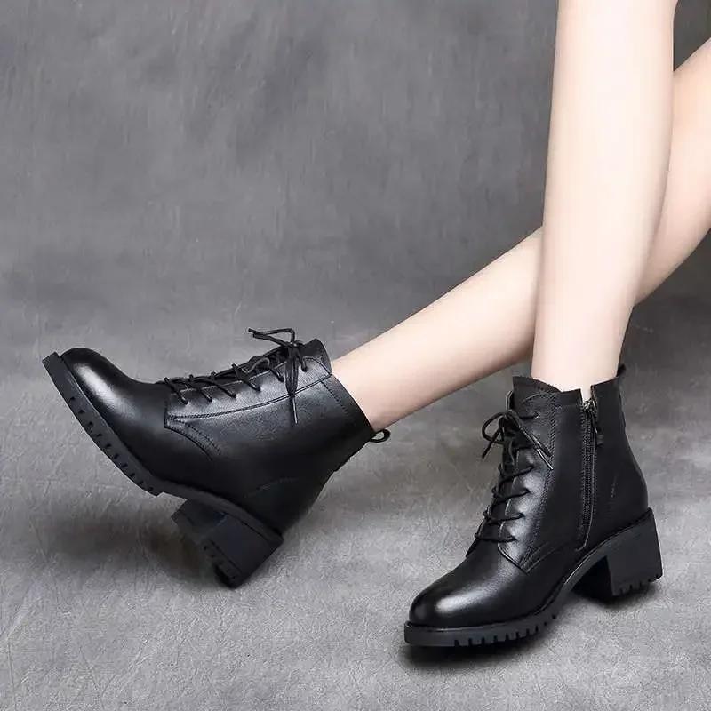 Zapatos de Mujer 2025 Botín Chelsea de Lujo Botín de Cuero para Mujer Zapato Grueso de Invierno Botines de Plataforma Tacón Grueso Diseñador de Marca