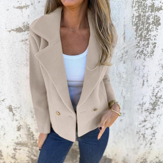 Women's Cropped Trench Coat Notched Lapel Double Breasted Pea Coat Office Work Blazer Jacket Fall Winter Outwear