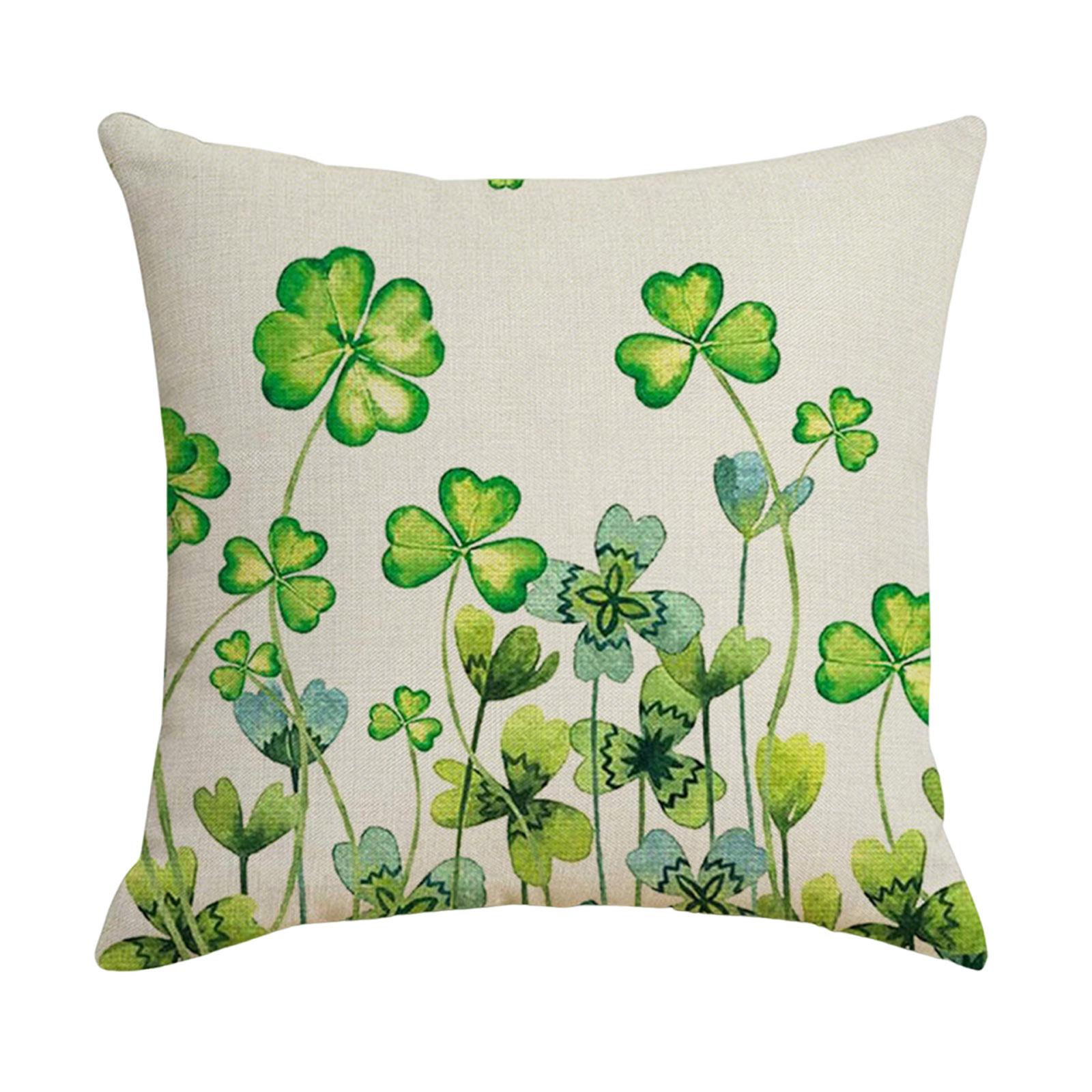 

St Patricks Day Irish Party Cushion Cover Multi-Purpose Four-Leaf Throw Pillow Cover Creative Clover Pillowcase for Home Decor