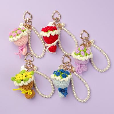 1Pcs Cute Sweet Multi Colored Yarn Knitting Hand-Held Flower Pendant Ornaments Charm Car Key Ring Backpack Decor for Girls Gift
