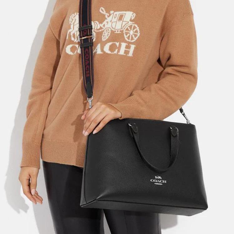 COACH Logan Pebbled Leather Shoulder Bag, Crossbody Bag, Handbag Large Women's Black CH251-SVA47