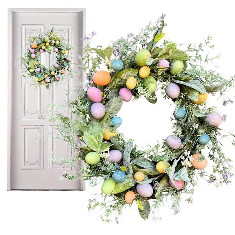 2025 Easter Spring Eggs Wreath Front Door Bunny Hanging Garland Eucalyptus Leafs Eggs Decoration For Festive Wall Decoration