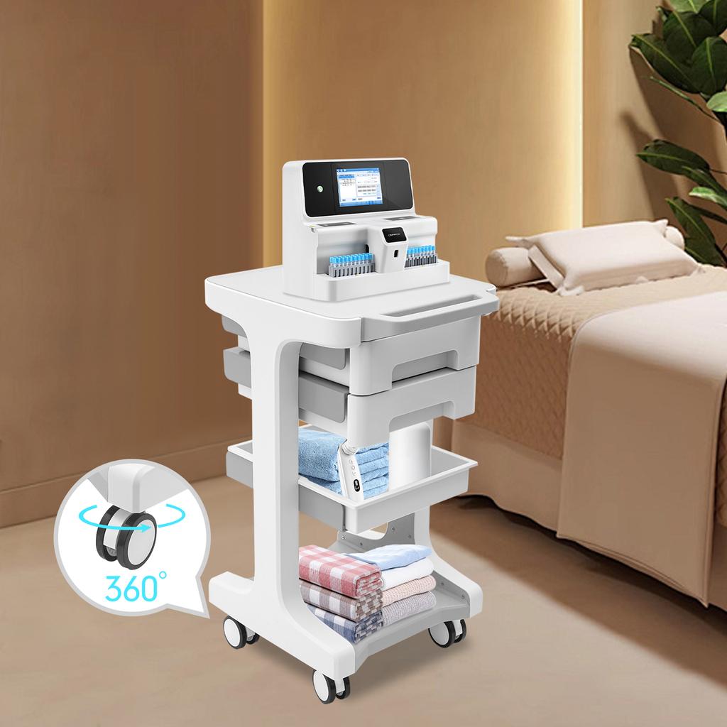 Rolling 3-Tier Beauty Station with 2 Drawers & Locking Wheels, 110lbs Capacity Mobile Organizer Cart for Salon, Spa & Makeup