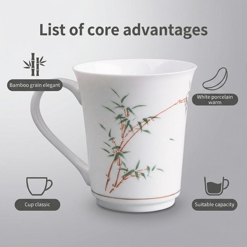 Hand-Painted Bamboo Ceramic Mug - Chinese Style Tea Cup for Home & Office
