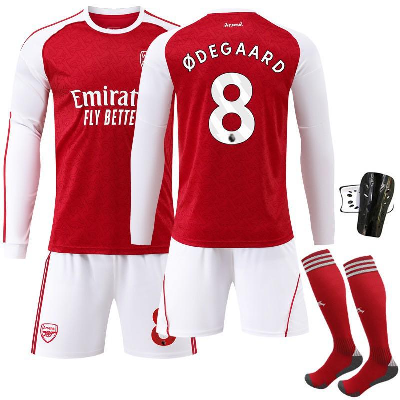 Sada domácích dresů Arsenalu: Fotbalový dres s dlouhým rukávem 7 Saka, 8 Ødegaard, 11 Martinelli