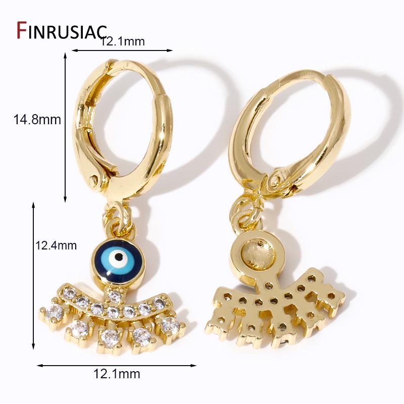 Fashion Crystal Evil Eye Charm Drop Earrings for Women Gold Plated Brass Greek Eye Dangle Hoop Earrings Birthday Jewelry Gift