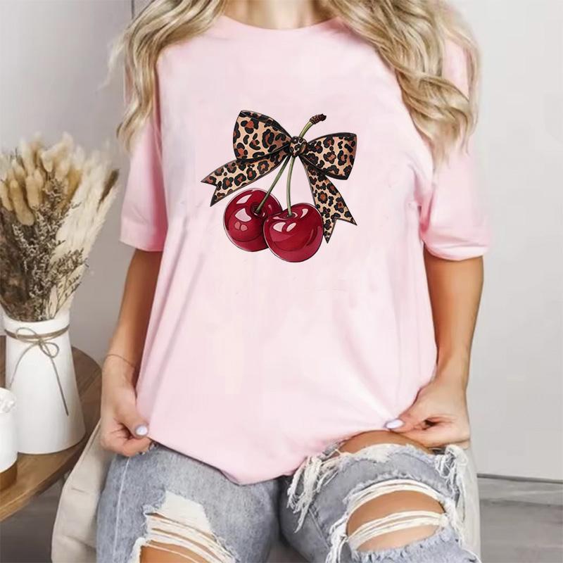Pink Color Cherry Summer Fashion Tshirts Unisex Unisexga Top Female Anime Y2k Clothing Fashion Graphic Tshirt Unisex Tops