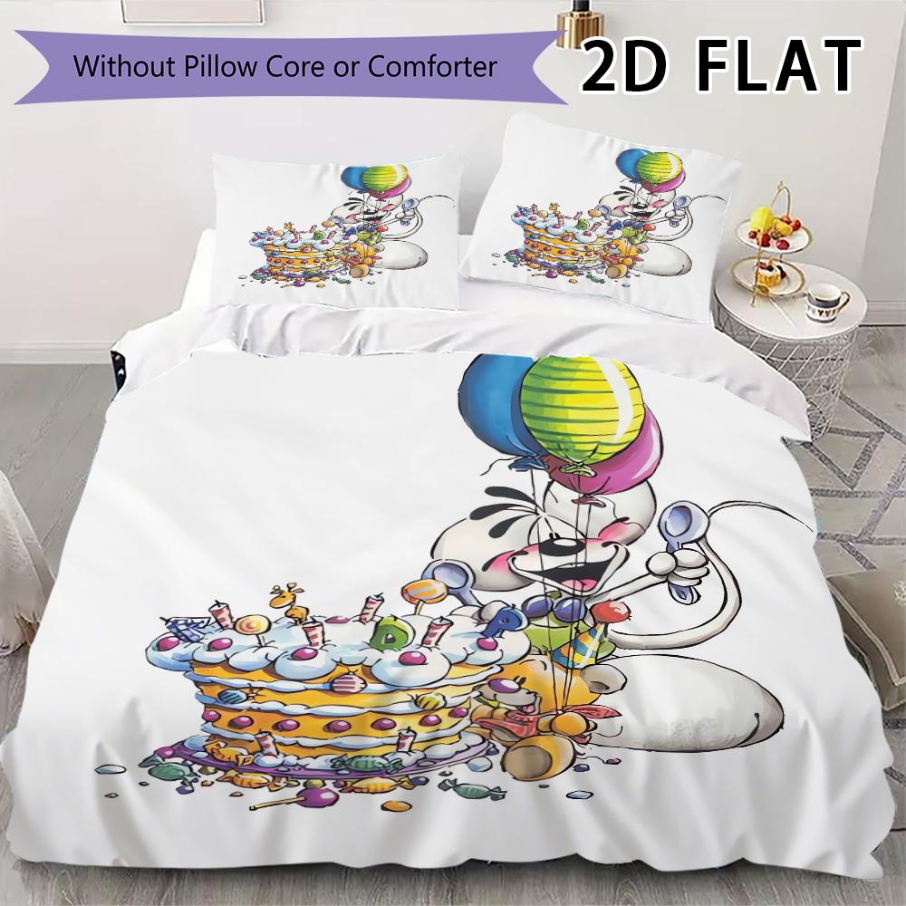 Diddl Pattern Bedding Uilt Set Uilt Cover Pillowcase Home Decoration Birthday Gift (1 * Duvet Cover + 2 * Pillowcase Without Core)