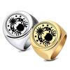 Europese Retro Ronde 22MM Laser-Gegraveerde Kreeft Zon Ster Roestvrij Staal Ring