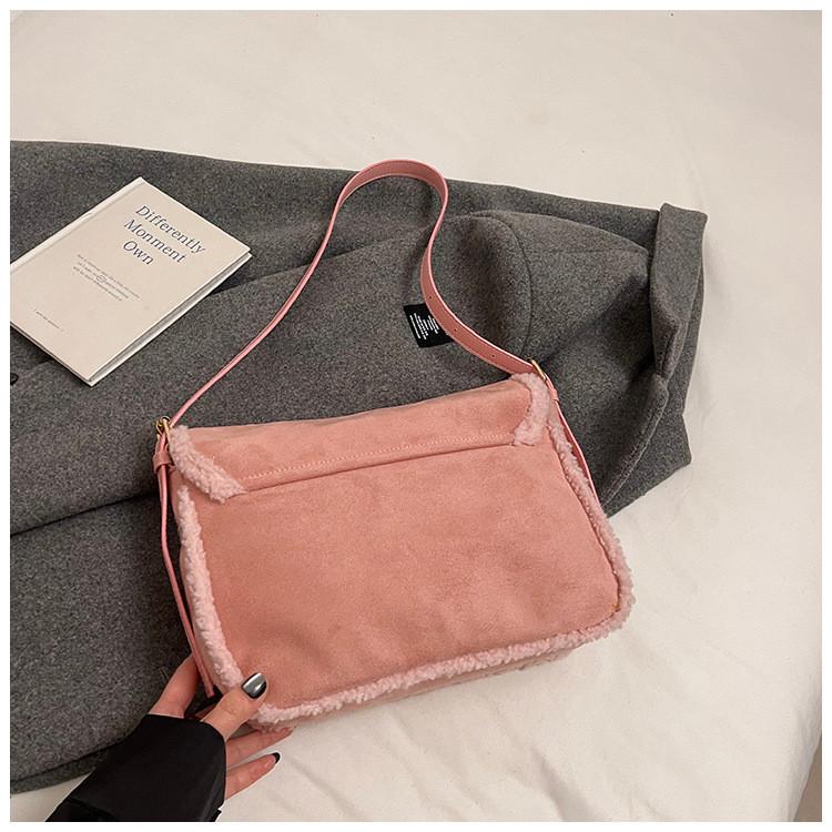 IELGY Suede Large Capacity Autumn Winter Shoulder Messenger Bag Commuter Small Square Bag