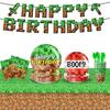Cross My World Pixel Thema Kinderparty Teller, Becher, Servietten, Tischdecken & Girlanden Set