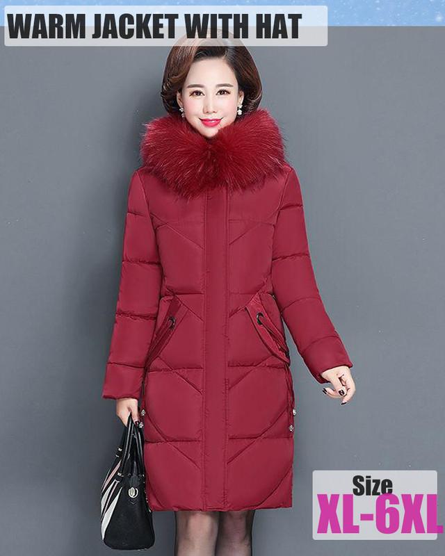 

Одежда для пожилых женщин среднего возраста с хлопковой подкладкой, длинный новый пуховик для мам 6XL вино красного