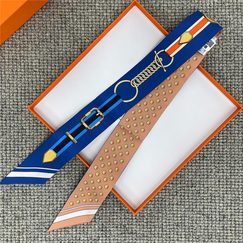 POBING Fashion Print 18m/m Twill Silk Scarves Women Luxury Brand Scarf Bag Ribbons Tie Head Scarf Small Long Skinny Scarf 86*5CM